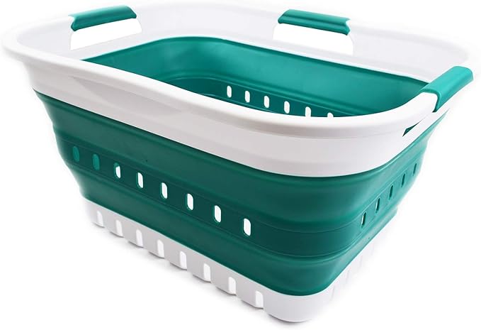 SAMMART 30L Collapsible 3 Handled Plastic Laundry Basket