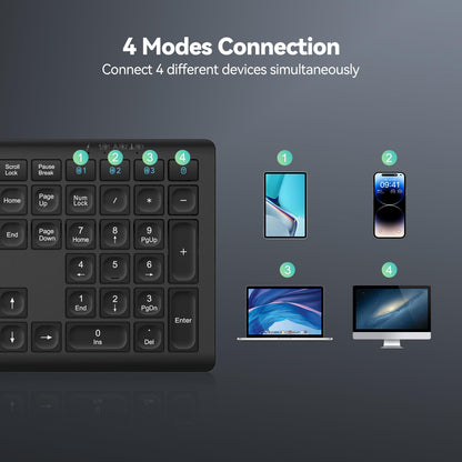TECKNET Wireless Keyboard, Rechargeable 2.4GHz USB Bluetooth Keyboard for 4 Multi Devices, Ultra Slim Full Size UK Layout Keyboards for Computer, Laptop, Tablet, Desktop, Phone (Black)