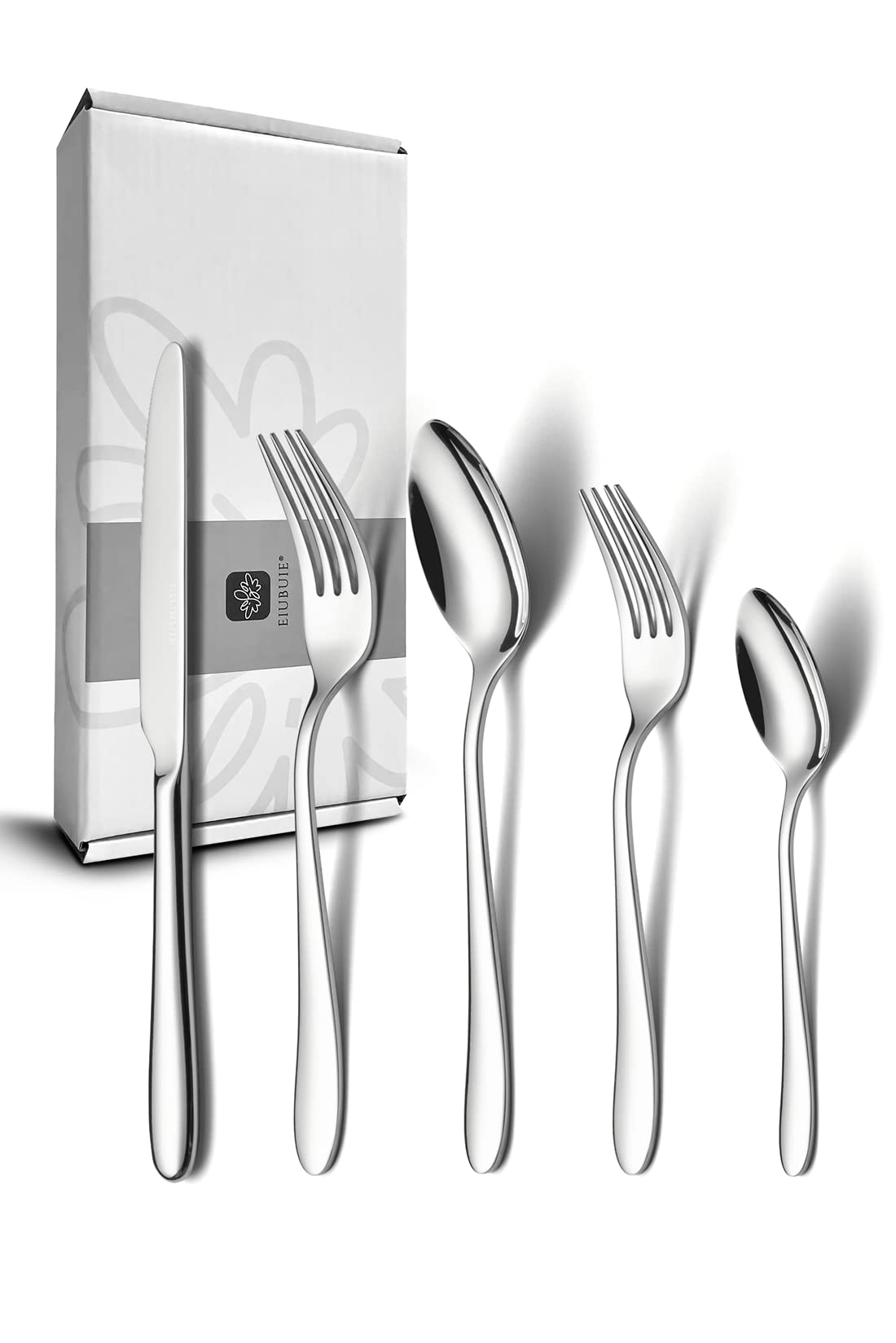 EIUBUIE 40 Piece Silverware Set for 8, Stainless Steel Flatware Set, Cutlery Sets with Mirror Finish, Dishwasher Safe, Modern Kitchen Forks, Spoons, Knives, Eating Utensil Sets