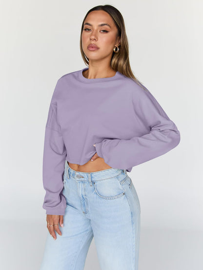 Trendy Queen Cropped Sweatshirts for Women Oversized Crewneck Sweaters Long Sleeve Tops Fall Winter Clothes 2025