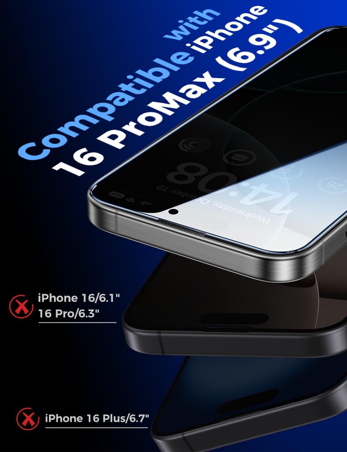 MAGIC JOHN 2 Pack for iPhone 16 Pro Max 6.9 inch Privacy Tempered Glass Screen Protector, Bubble Free, Easy Installation, Auto Dust-Elimination