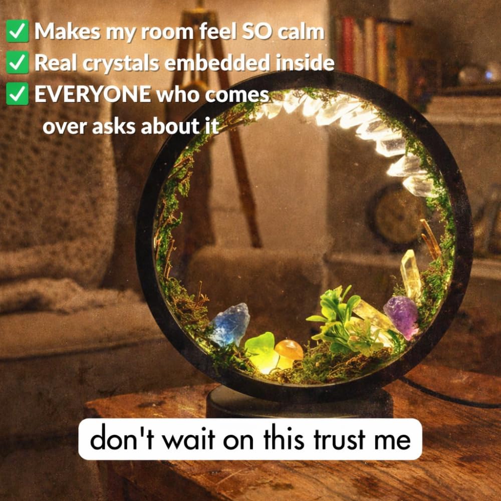 MINDFUL SOULS Natural Quartz Forest Crystal Lamp – Amethyst, Citrine & Clear Quartz Stone Lamp | Calming Nature Decor, Forest LED Lamp for Meditation, Sleep, or Mood Lighting