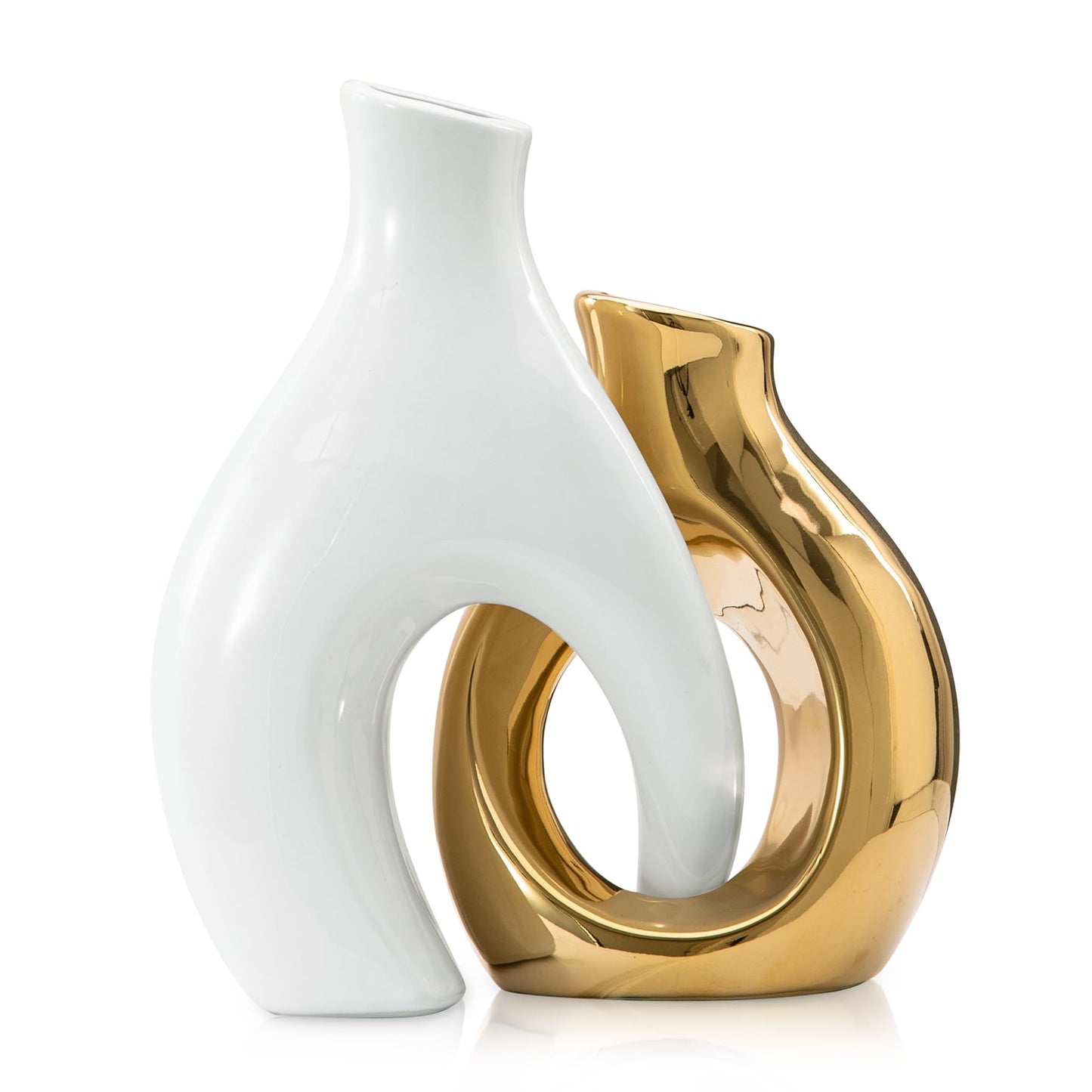 TZIZO Gold Vases Set of 2, Ceramic Flower Vase for Home Decor