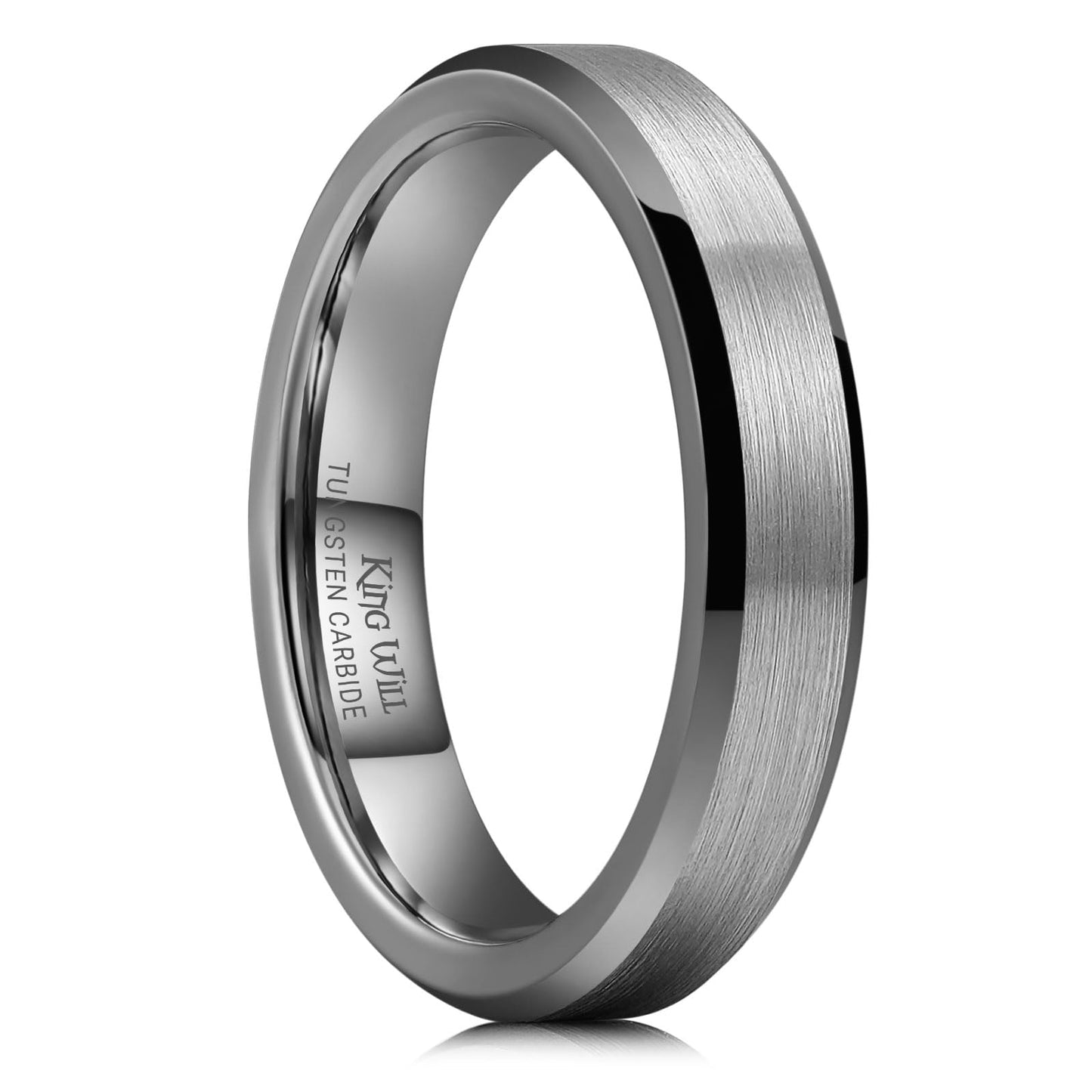 King Will Gunmetal Basic Tungsten Rings For Men 4mm Wedding Band Polished Edge Brushed Matte Promise Ring Comfort Fit, Size 8