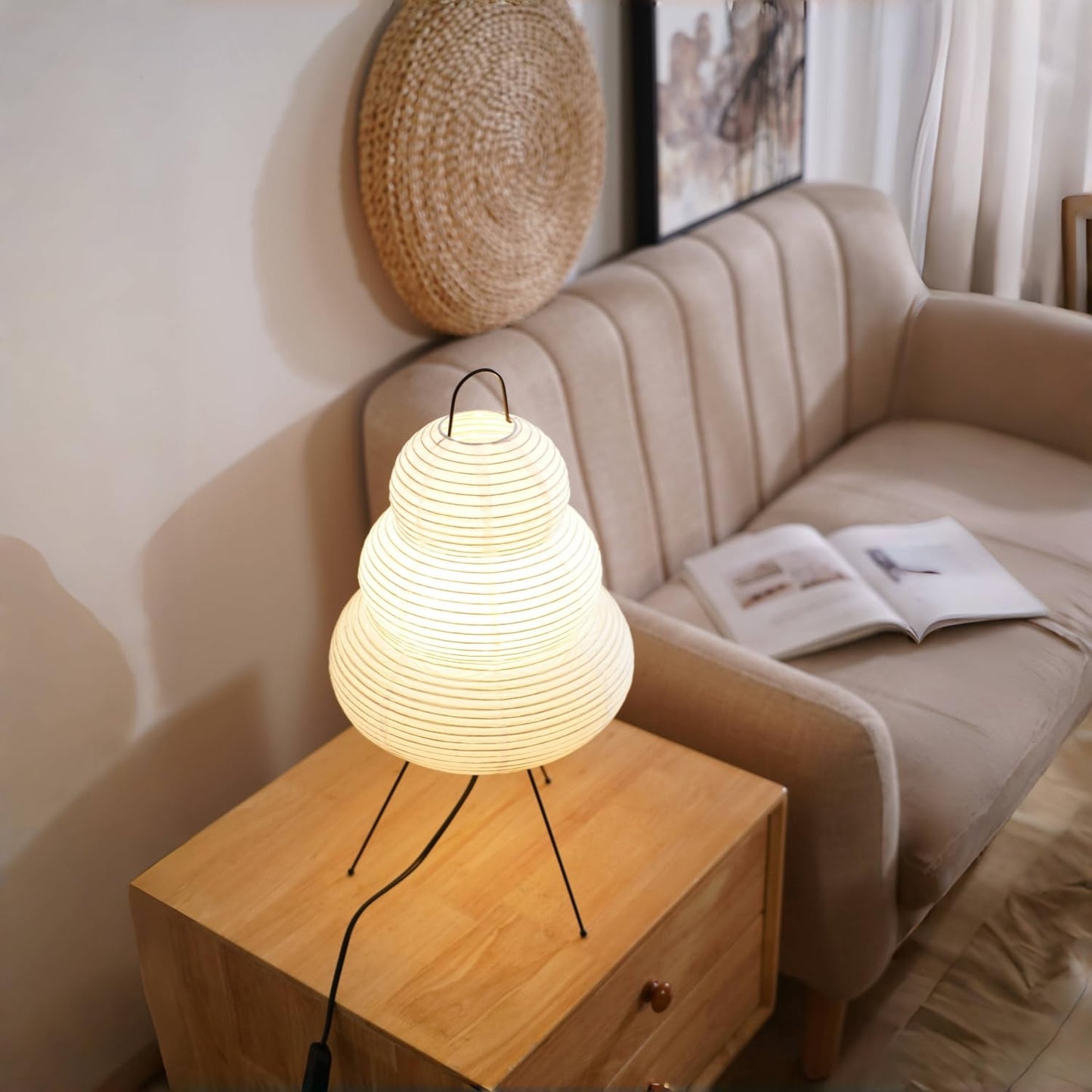 Inblissy Japanese Noguchi Inspired Table Lamp Zen Rice Paper Lantern with Warm Light for Bedroom Living Room or Office Modern Japandi Decor(Segment)