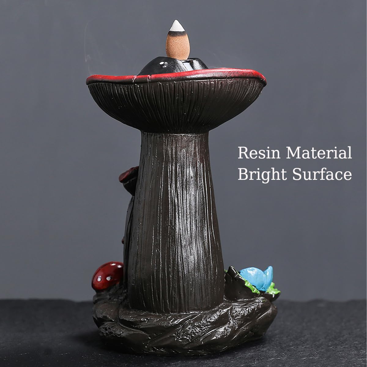 Mushroom Backflow Incense Holder, Resin Aromatherapy Decor with Smoke Cascade Effect for Home Relaxation, Meditate Stress Relief Waterfall Incense Burner Fountain with Cones Zen Room Decor