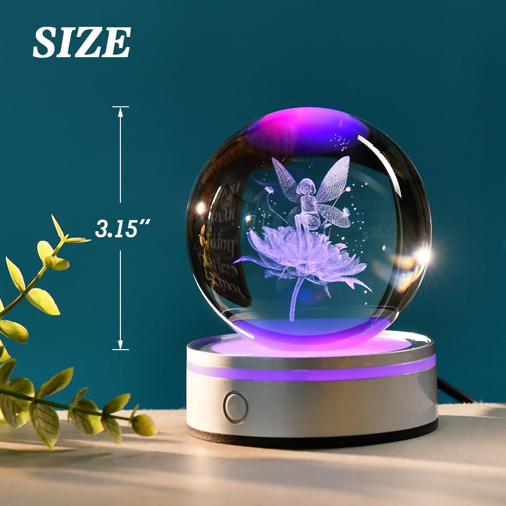 ZRENJHUS Fairy Gifts for Women 3D Fairy Crystal Ball Night Light Decorative Globe Gift for Girls with Lighting Base