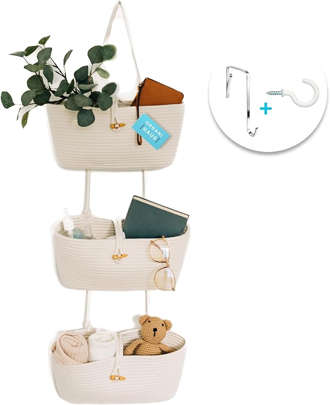 OrganiHaus White 3-Tier Wall Hanging Baskets