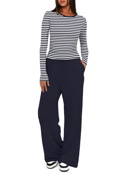 Darong Women's 2 Piece Sets 2025 Fall Outfits Long Sleeve Wide Leg Tracksuits Casual Lounge Set Matching Sets