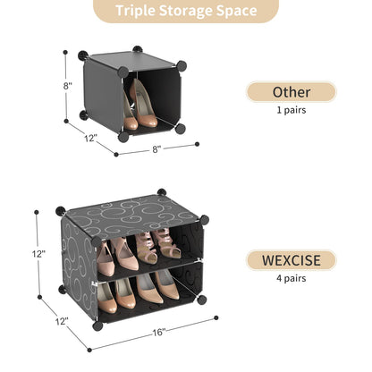 WEXCISE Portable Shoe Rack Organizer with Door, 80 Pairs Shoe Storage Cabinet Easy Assembly, Plastic Adjustable Shoe Storage Organizer Stackable Detachable Free Standing DIY Expandable 10 Tier Black