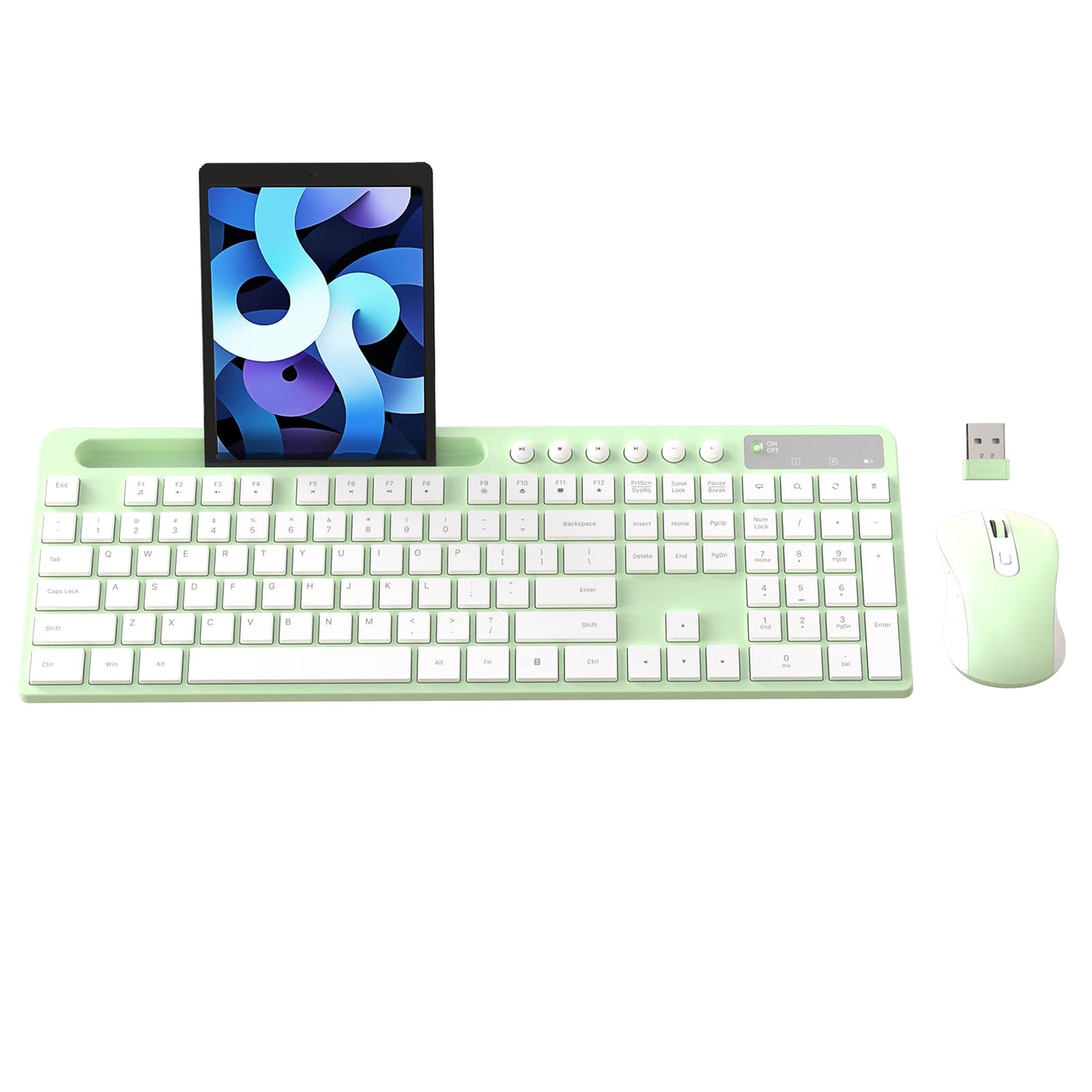 Wireless Keyboard and Mouse Combo, MARVO 2.4G Ergonomic Wireless Computer Keyboard with Phone Tablet Holder, Silent Mouse with 6 Button, Compatible with MacBook, Windows (Black)