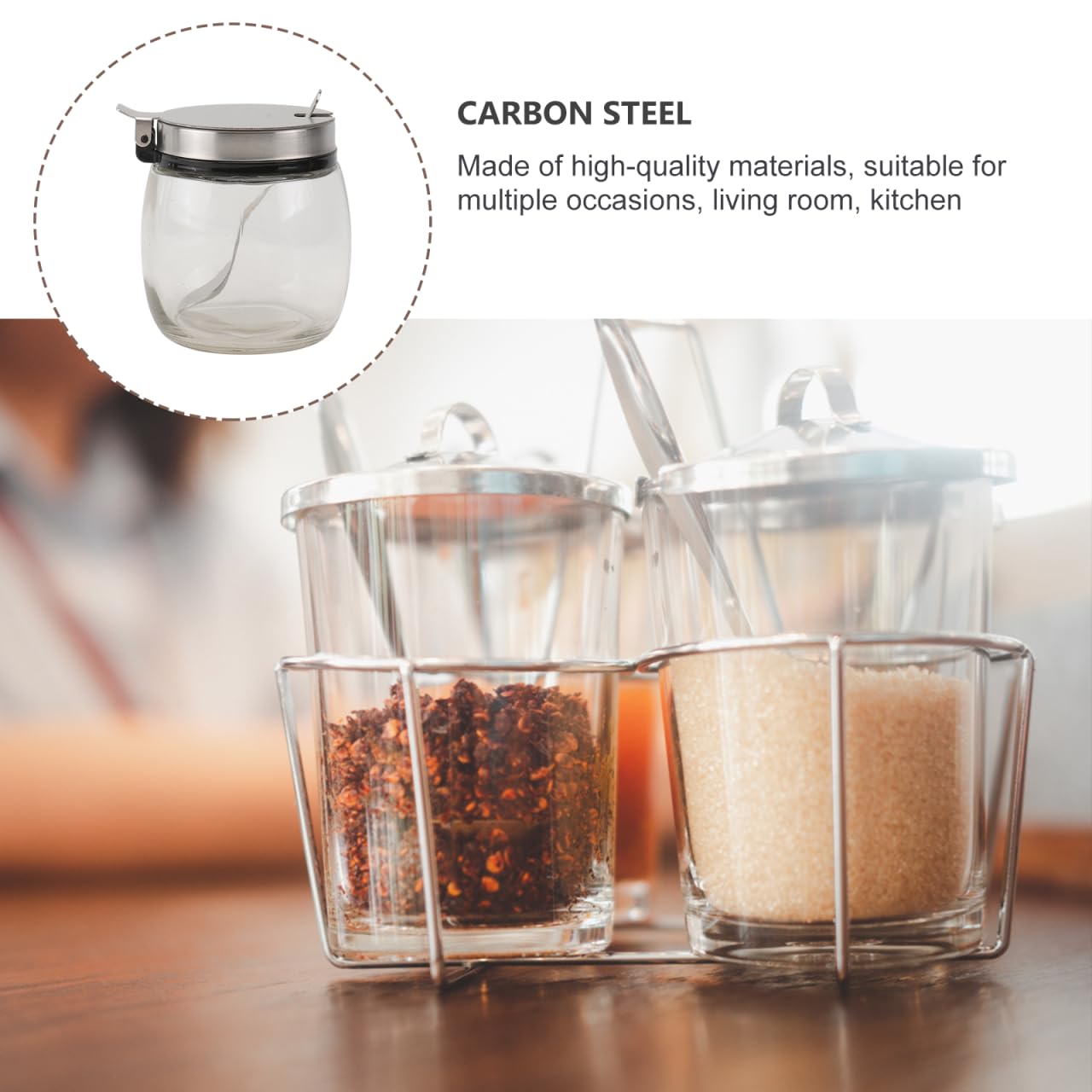 SHOWERORO Spice Jars with Spoon 2-Pack 2.75X2.75X3.14In Glass Round Condiment Containers with Lids for Kitchen Countertop Seasoning Storage and Organization
