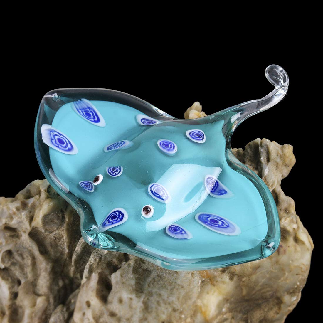 QFkris Glass Ray Fish, Handmade Crystal Manta Ray, Glass Stingray Cute Sea Animal Figurine, Art Home Decor