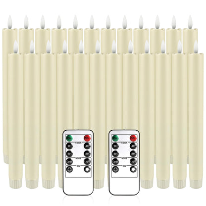 YOROXRG 24 Pack LED Flameless Taper Candles with Timer, Dripless Fake Candlesticks with 3D Flickering Flame, 9.6 Inches White Window Candle for Fireplace Christmas Halloween（Ivory）
