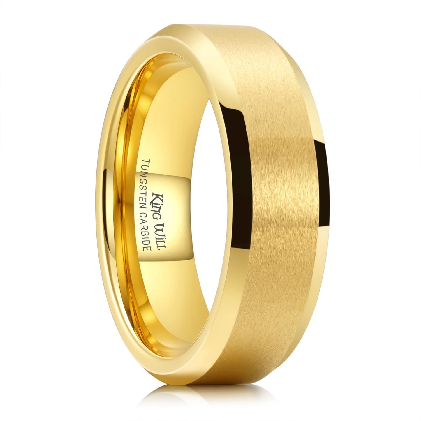 King Will 7mm Basic Tungsten Rings For Men Gold Wedding Band Polished Edge Brushed Matte Promise Ring Comfort Fit (Size 13)