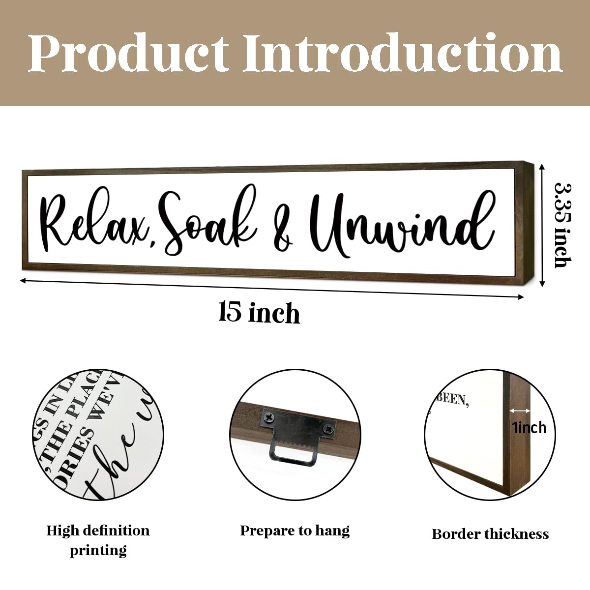 Relax, Soak & Unwind Sign, Farmhouse Bathroom Wall Decors, Spa Decor, BathRoom Sign with Wood Frame, Restroom Decor, Tiered Tray Sign, Wooden Box Sign Desk Décor, Bathroom Wall Decor Wood Framed