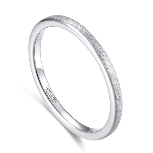 Greenpod 2mm Tungsten Wedding Bands for Women Silver Stackable Sandblast Engagement Rings Comfort Fit Size 5.5