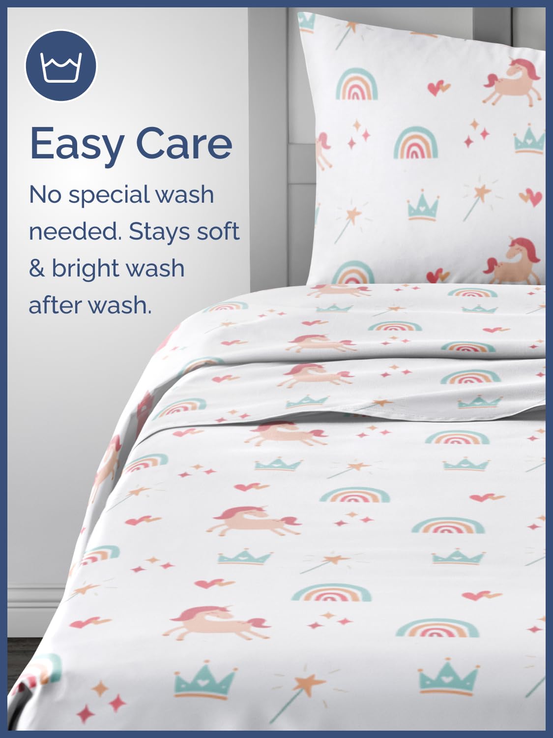 Kids Twin Size Bed Sheet Set - 3 Piece Kids Loft Bed Sheets - Princess Rainbow Themed Bedding - Soft, Cute and Cozy - Breathable & Machine Washable - Unicorn Bed Set for Boys, Girls, Teens & Toddlers