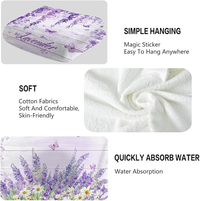 Lavender Hand Towels Set of 2 Lightweight Breathable Purple Floral Bath Towels