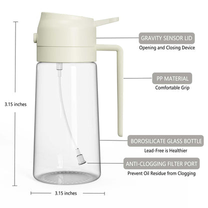 With Stickers 16oz Olive Oil Sprayer for Cooking - 2 in 1 Spray & Pour Olive Oil Dispenser - 470ml Glass Spray Oil Bottle - Kitchen Gadgets