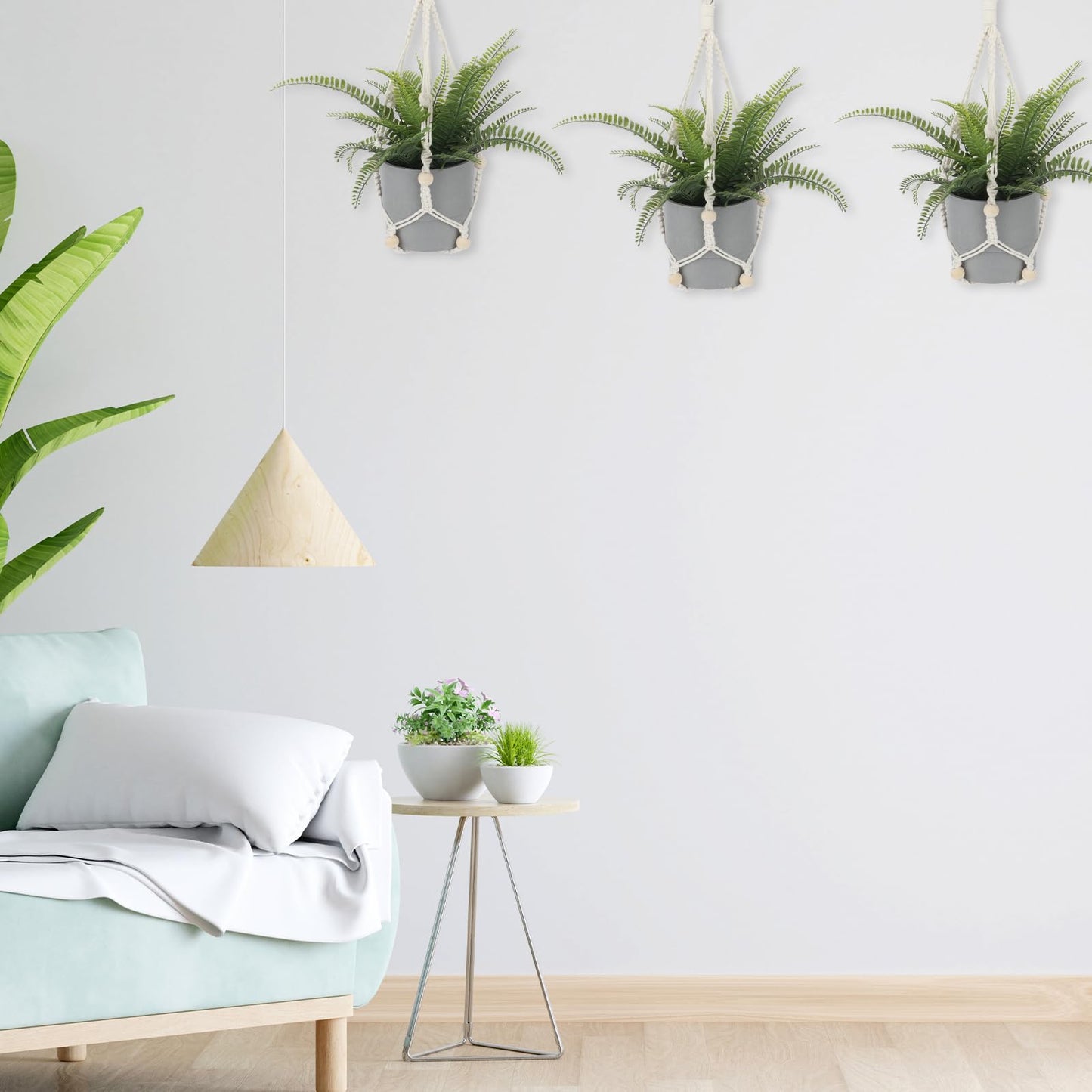 Macrame Plant Hanger Indoor, 2 Pack Boho Decor Hanging Plant Holder Hanging Planters for Indoor Plants Window Plant Hanger Flower Pot Hanging Basket with Wood Beads and Metal Hook Rings Ivory 20 Inch
