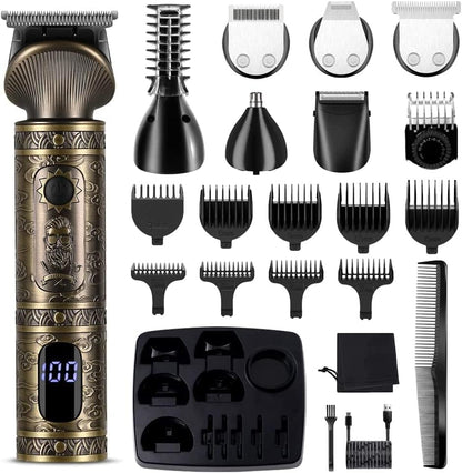Surker Professional Beard Trimmer Kit - Zero Gapped T-Blade Electric Shaver, Nose & Body Trimmer - Cordless Grooming Kit 7 in 1