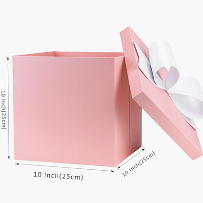 LaRibbons Large Gift Boxes with Lids, 10x10x10 Inches Pink Square Foldable Gift Boxes for Valentine's Day, Birthday, Wedding, Baby Shower, Party, All Occasion