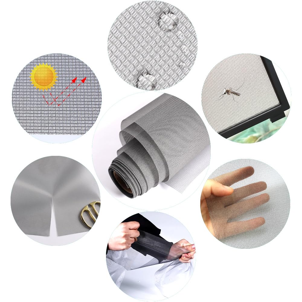 High Density dustproof and Pollen Proof net Window Screen mesh roll Used to Replace Screen Windows and Doors (Grey high-Density mesh,787''×37''(2000×95cm)