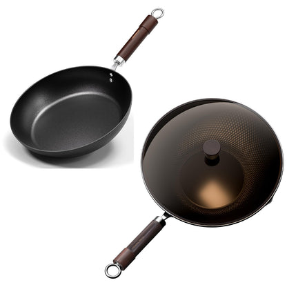Armorbear Carbon Steel Pan Cookware Set (Carbon Steel Skillet & Wok), Nitrided Pre‑Seasoned, Flat‑Bottom Frying Pans for All Stovetops