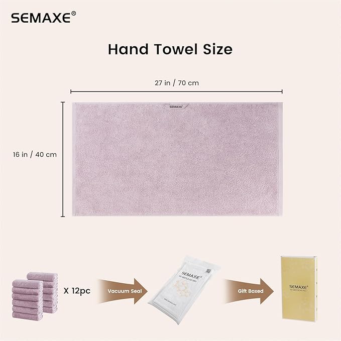 SEMAXE 12 Pack Hand Towels for Bathroom, 100% Cotton Towels