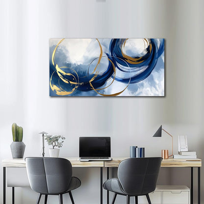 Abstract Wall Art Nave Blue Modern Canvas Pictures Art Print Gold Contemporary Artwork Painting Decor for Living Room Bedroom Home Office Decorations(20"x40")
