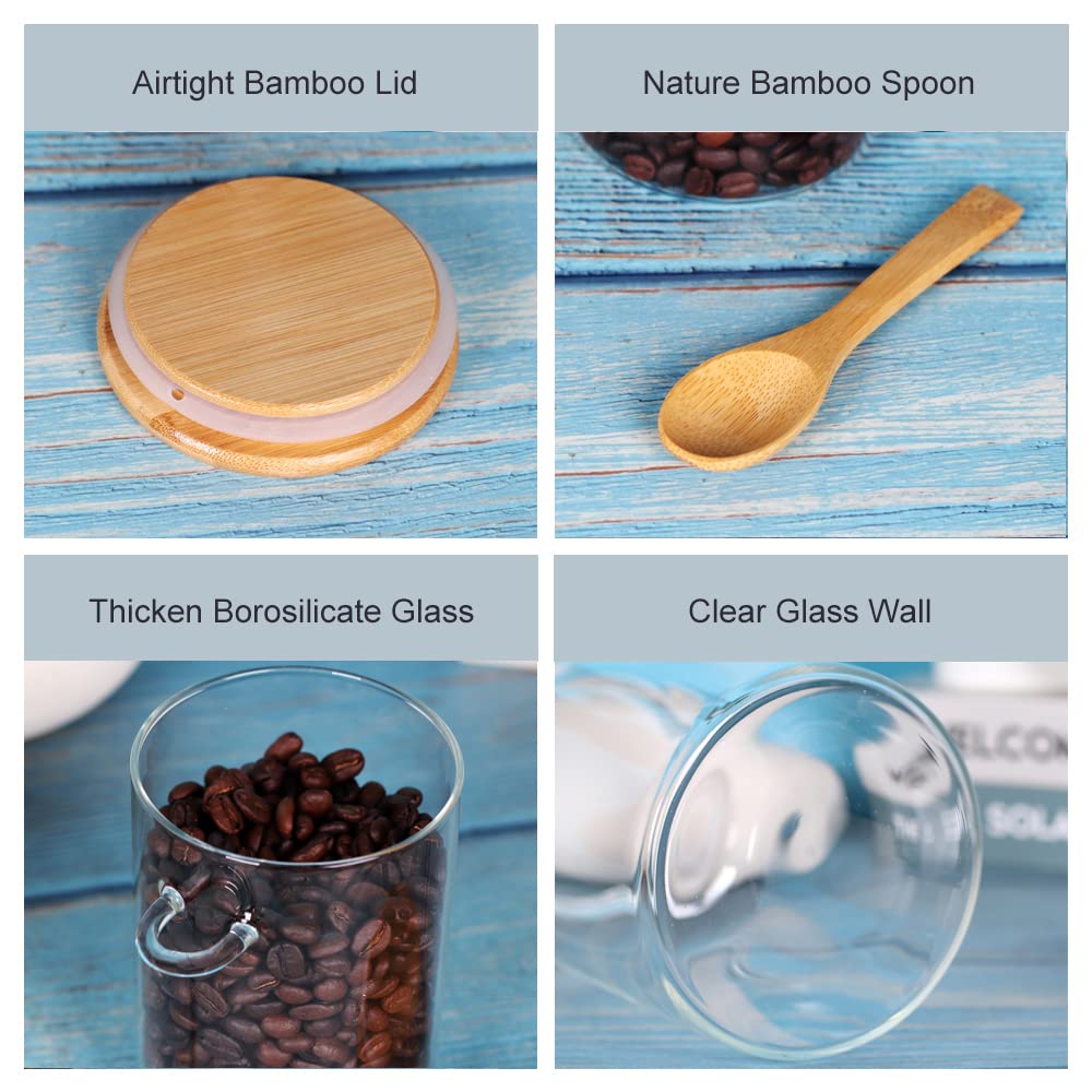 Glass Jar with Bamboo Lid and Spoon, 3 Pack 16 OZ Tea Containers for Loose Leaf Tea, Salt and Sugar Containers for Countertop, Yogurt Jars for Overnight Oatmeal