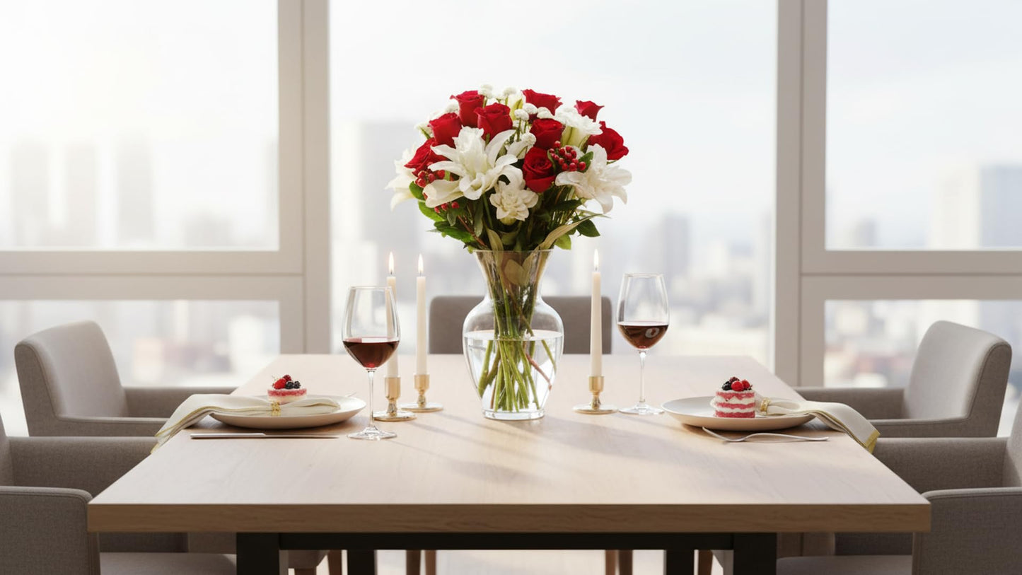 STARGAZER BARN Red Royale Rose Bouquet (Vase Included) - Hand-Tied in the USA - Fresh Flower Delivery for Birthday, Anniversary, Sympathy, Home Decor, Wedding, Mother's Day