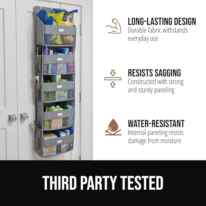 GORILLA GRIP Over The Door Organizer Storage, 5 Deep Hanging Shelves, Holds