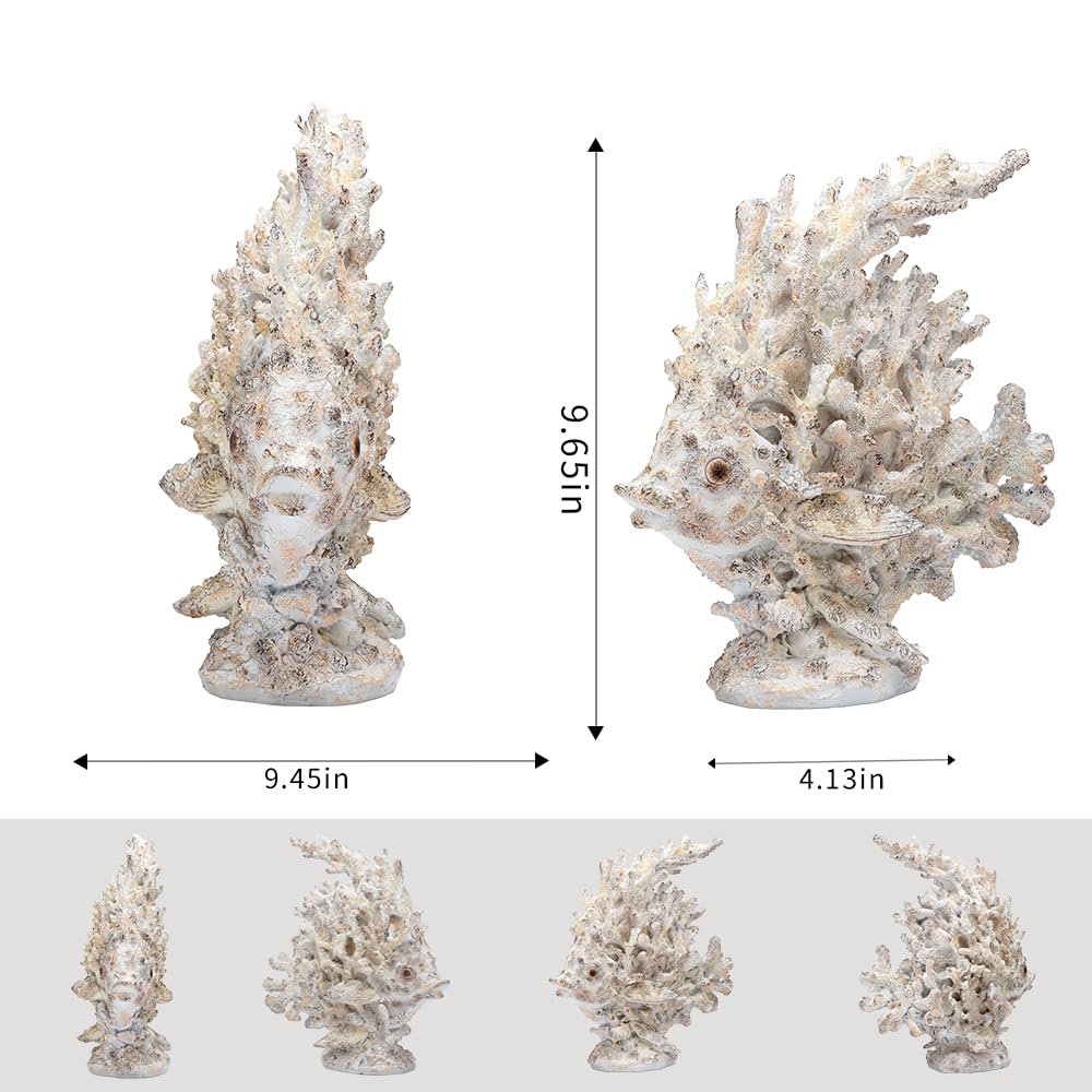 SUYNYBHF Coral Fish Figurines Beach Coastal Coral Reef Decor 9.6-inch Resin Statue Angel Fish Home Office Desktop Sculpture Bathroom Decoration Mom Gift Ornament Gift(White) (White Coral Fish)