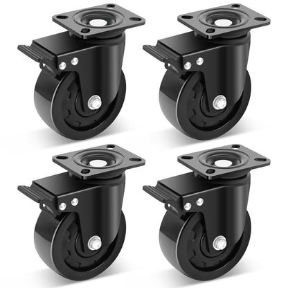 Nefish 5 Inch Heavy Duty Casters Set of 4, Industrial Grade Casters 9900 lbs, Low Gravity Plate Swivel Caster with Brake, Durable & Corrosion-Resistant Nylon Wheels for Industrial, Equipment, Machine