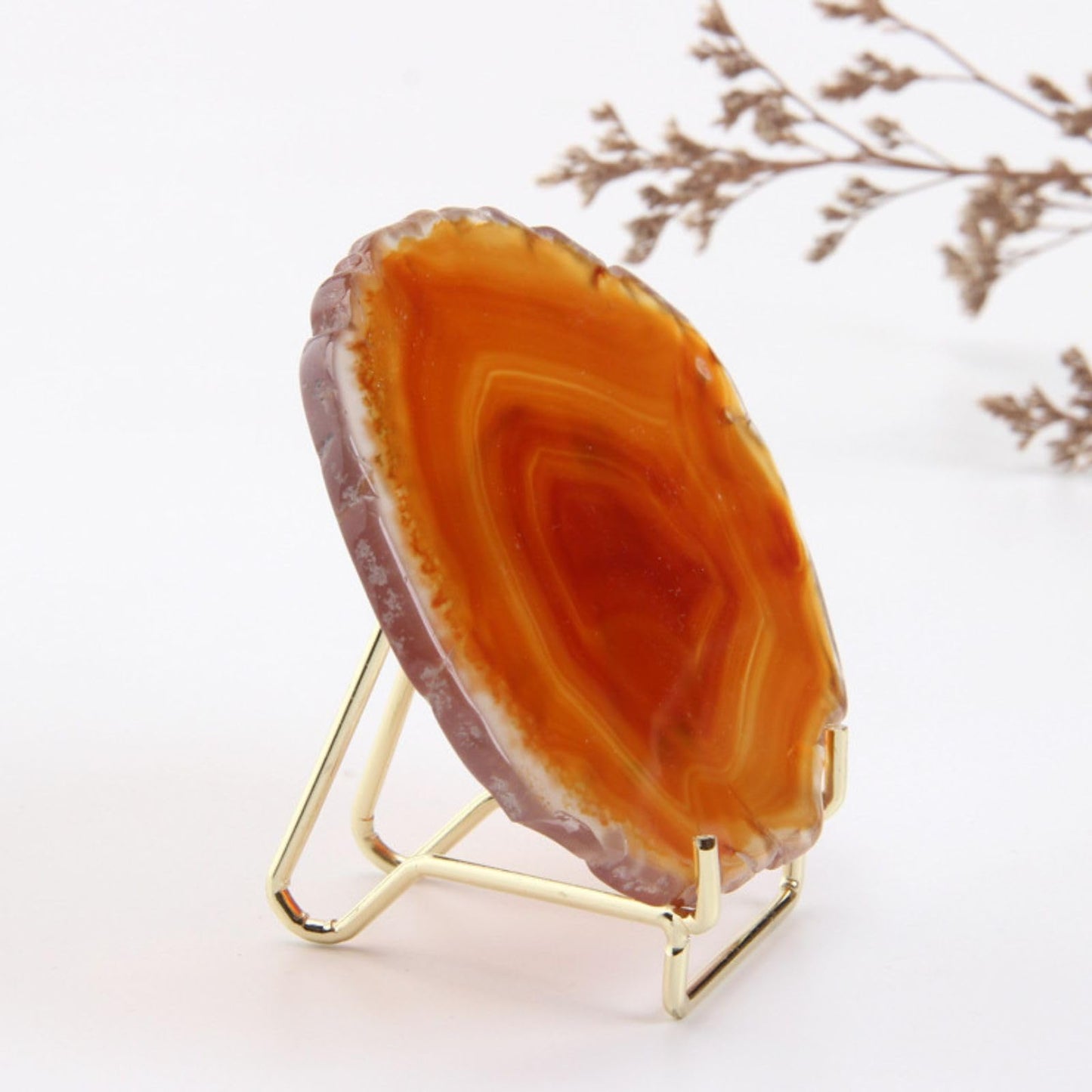 Nwsrayu 12 pcs 3 Sizes Rock Display Stand Gold Metal Easel Stands Crystals Holder for Display Collectibles Crystals, Rocks, Geodes, Heart Stones, Mineral Agate Fossil , Cards, Coins,Plates