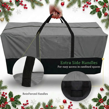 Christmas Tree Storage Bag, Fits Up to 10-12 Ft Tall Artificial Trees, Heavy Duty 600D Oxford Skeleton Storage Box with Reinforced Handles, Zipper, Transparent Pocket, Gray