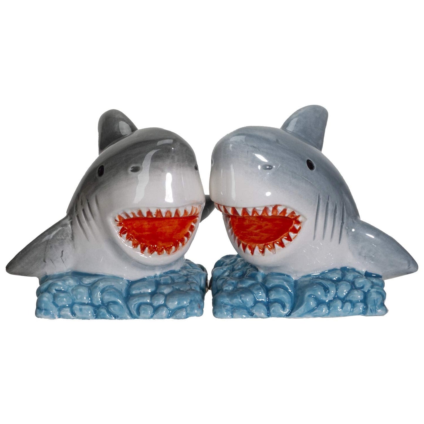 Pacific Giftware Sharks on the Sea Salt and Pepper Shakers Set Ceramic Ocean-Themed Tabletop Seasoning Set Fun Coastal Marine Life Kitchen Decor 2.5"H