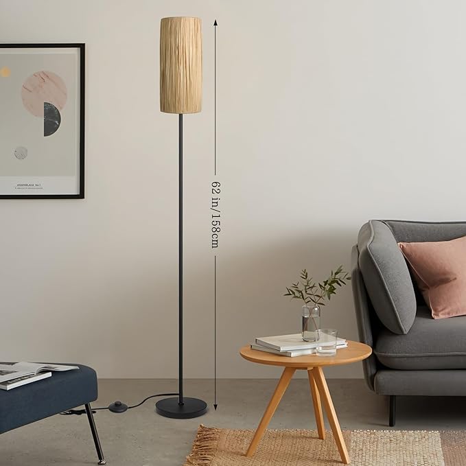 Ruiever Floor Lamp for Living Room, Rattan Boho Floor lamp, Modern Standing lamp