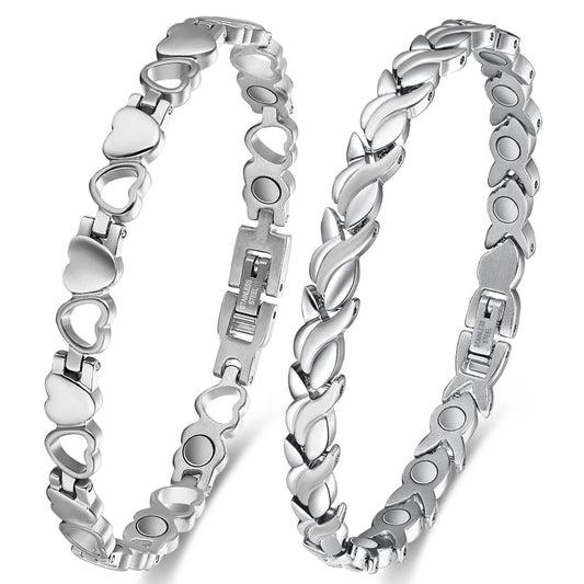 Vicmag Magnetic Titanium Bracelet for Women Steel Jewelry Gift with Adjustment Tool & Box(Silver Fishtail & Heart)
