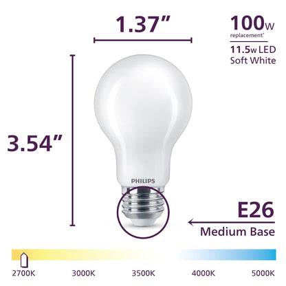 PHILIPS LED 75W A19 4-Pack Ultra Definition Daylight (5000K) 1100 Lumen (9W = 75W) Dimmable Frosted Flicker-Free Light Bulbs