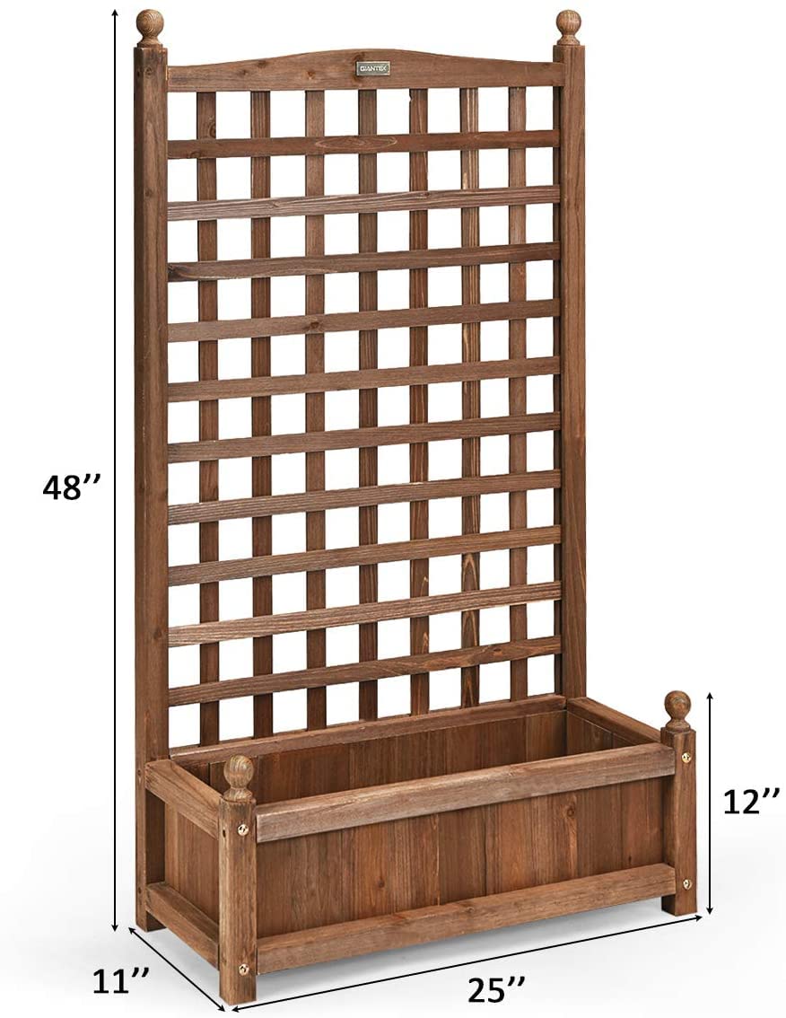 GRAFFY Wood Planter Raised Bed with Trellis, Outdoor Raised Garden Bed, Planter Box for Climbing Plants w/Drainage Holes, Free-Standing Raised Planter for Patio Garden Yard