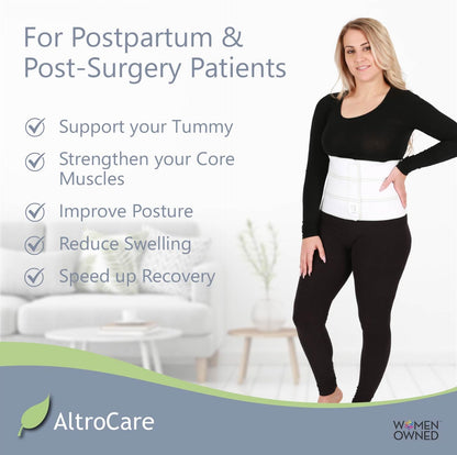 AltroCare Postpartum & Post Surgery Abdominal Binder. 3-Panel belly band for recovery after childbirth, hysterectomy, tummy tuck, hernia, diastasis recti. Size L/XL (45" to 60"). Made in USA.