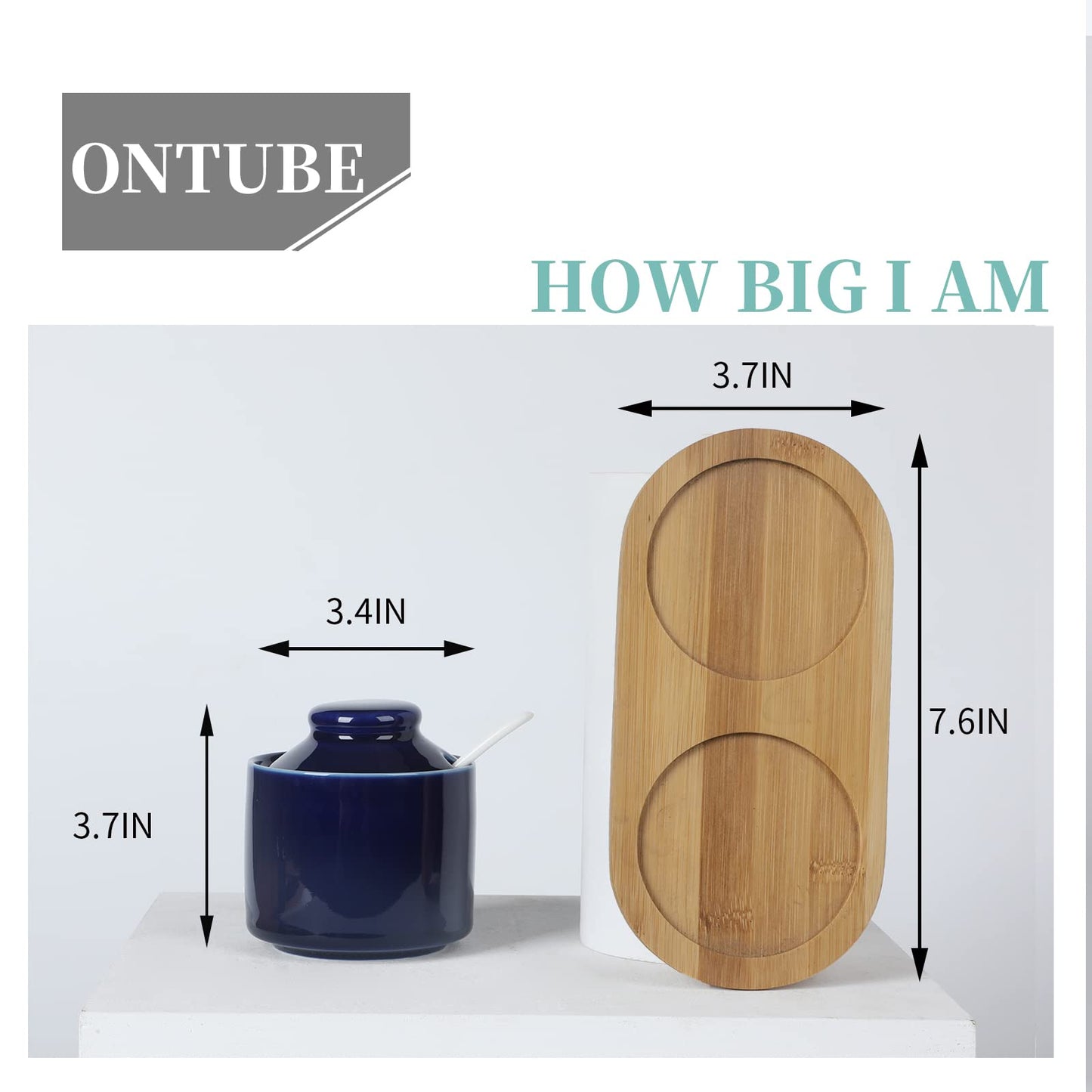 ONTUBE Ceramic Sugar Bowl with Tray and Spoon Set of 2, 8oz (Navy)