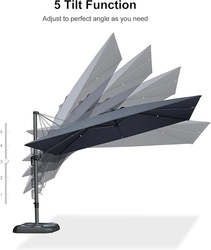 PURPLE LEAF 11.5' X 8.2' Tilting Patio Umbrella with Base Outdoor Cantilever Swivel Rectangle Umbrella Aluminum Offset Umbrella with 360-degree Rotation for Garden Deck Pool Patio Grey