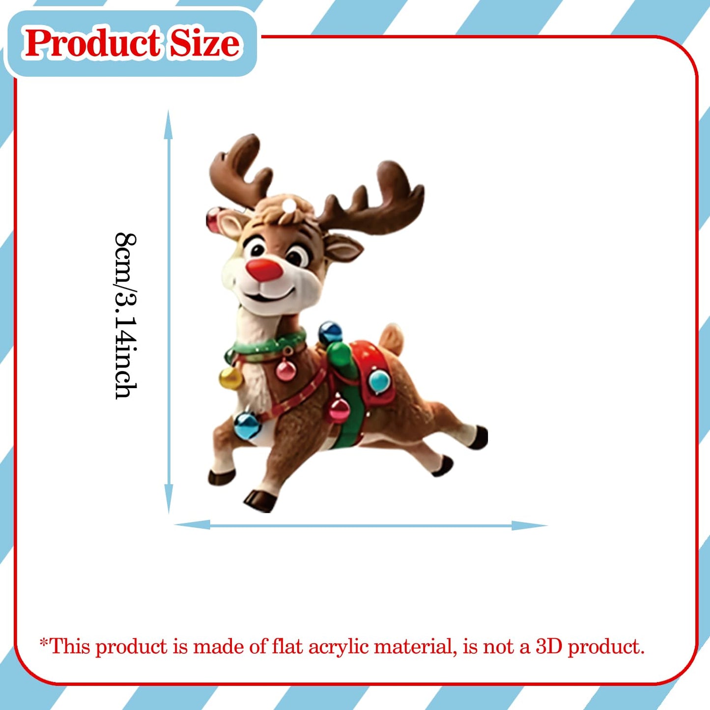 Christmas Tree Ornament Decoration,12Pcs Christmas Tree Acrylic Pendant, Cute Reindeer Xmas Tree Accessories Christmas Pendants Hanging, Funny Reindeer Christmas Ornaments
