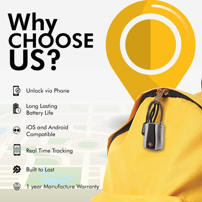 tag8 Dolphin Smart Padlock (Pack 1), TSA-Compliant Suitcase and Luggage Locks with Alarm, Keyless Bluetooth Suitcase Lock and Locker Padlock, Unlock via Phone App, Android and iOS Compatible, Silver