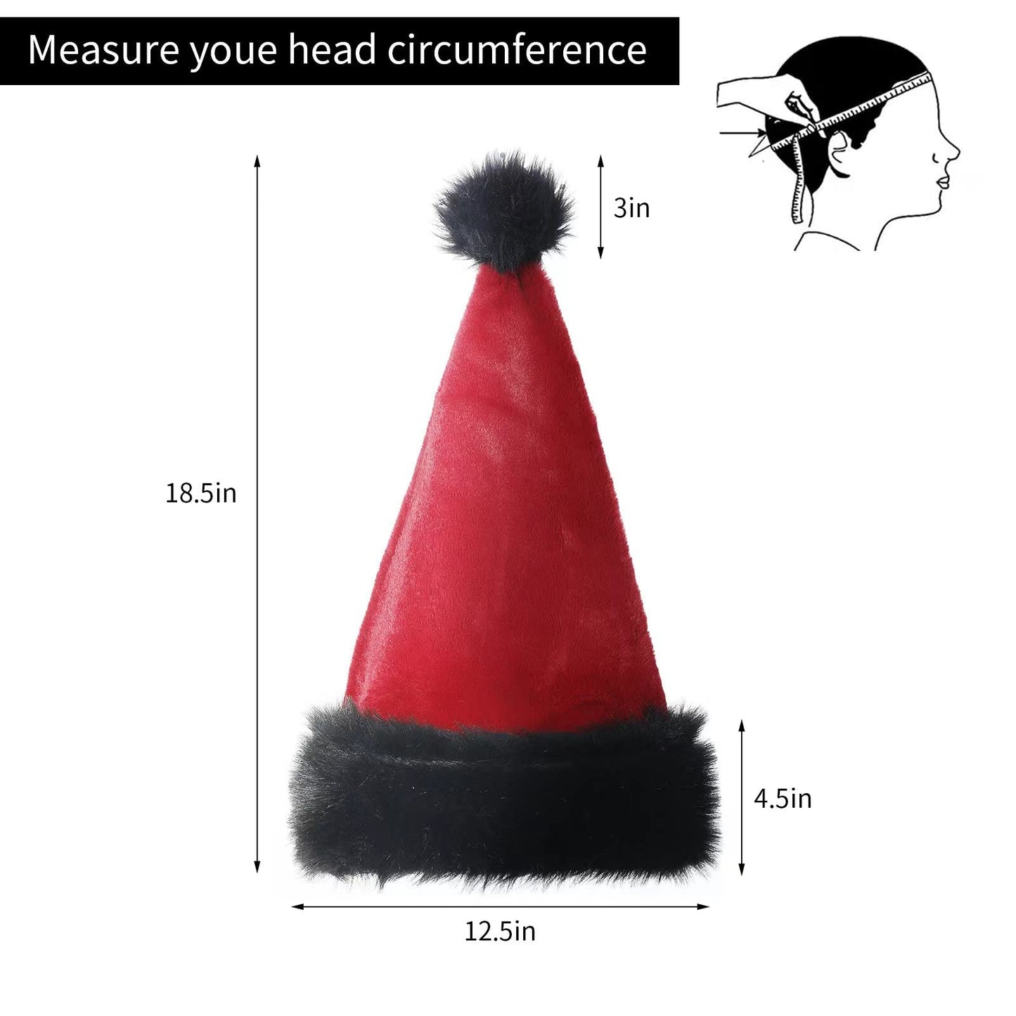 TWSANTAMAS Personalized Santa Hat - Super Soft Plush Christmas Hat for Adults, Unisex Holiday Party Gift (Black-Burgundy)