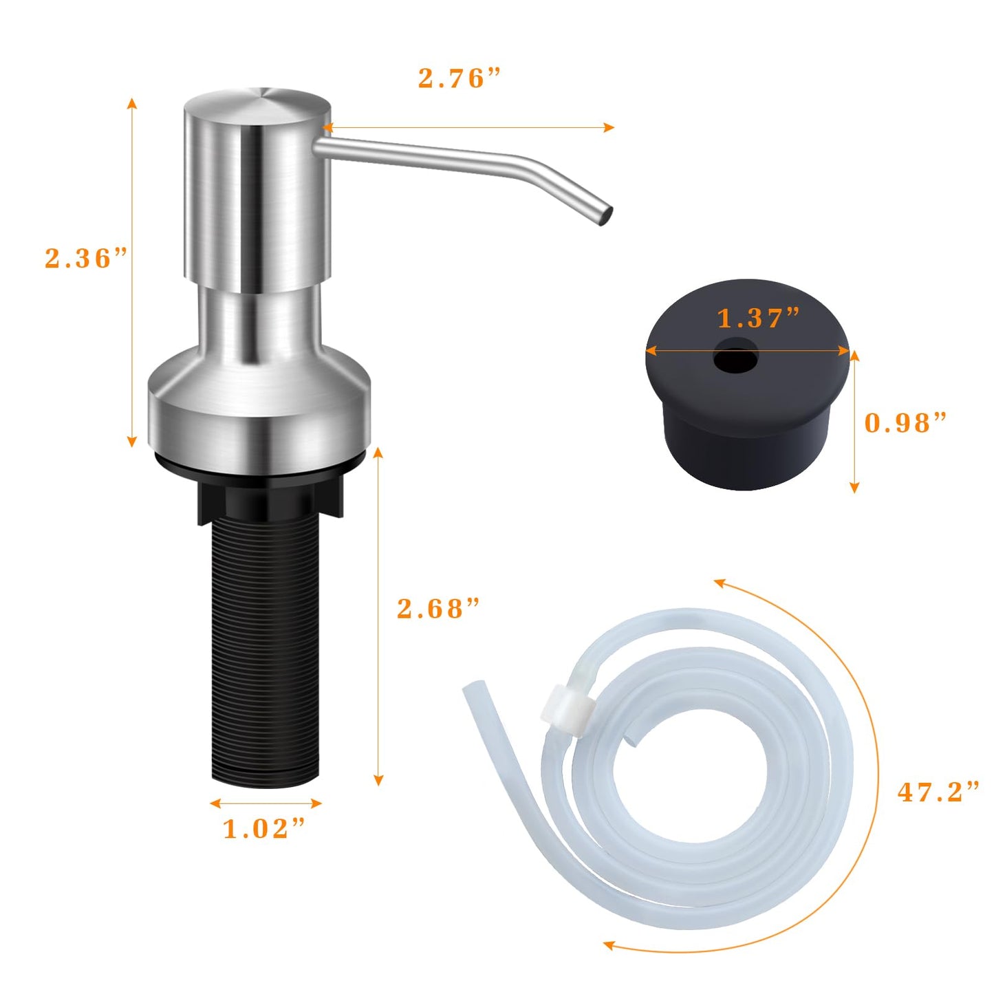 Sink Soap Dispenser for Kitchen Sink, Countertop Built in Sink Soap Dispenser with 47” Extension Tube kit, No Need to Fill The Little Bottle Again (Gray)
